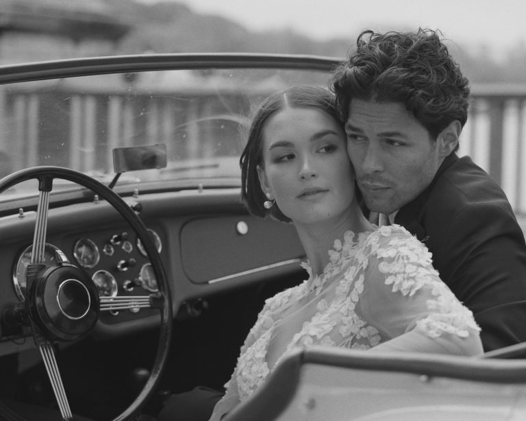 Elegant Couple in Vintage Car – Wedding Photographer Videographer Dubai